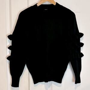 Line & Dot Black Ruffle Sleeve Crew Neck Sweater XS